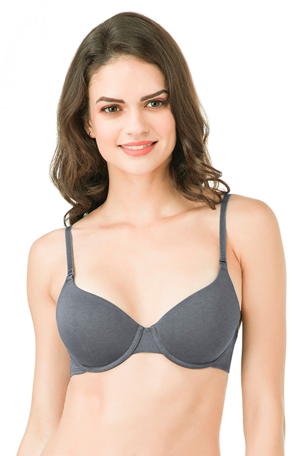 Buy Amante Satin Edge Padded Wired High Coverage Bra - Grey (40C) Online
