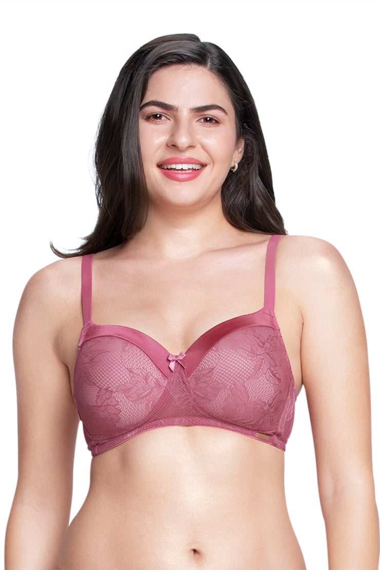 Satin Touch Padded Non-Wired Lace Bra