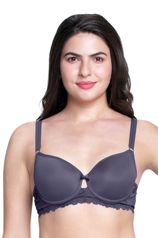 Strappy Bliss Padded Wired Lace Bra 32B / Graystone - amanté Bra