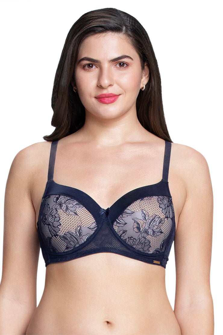 Buy Non-padded underwired satin and lace bra online in Kuwait
