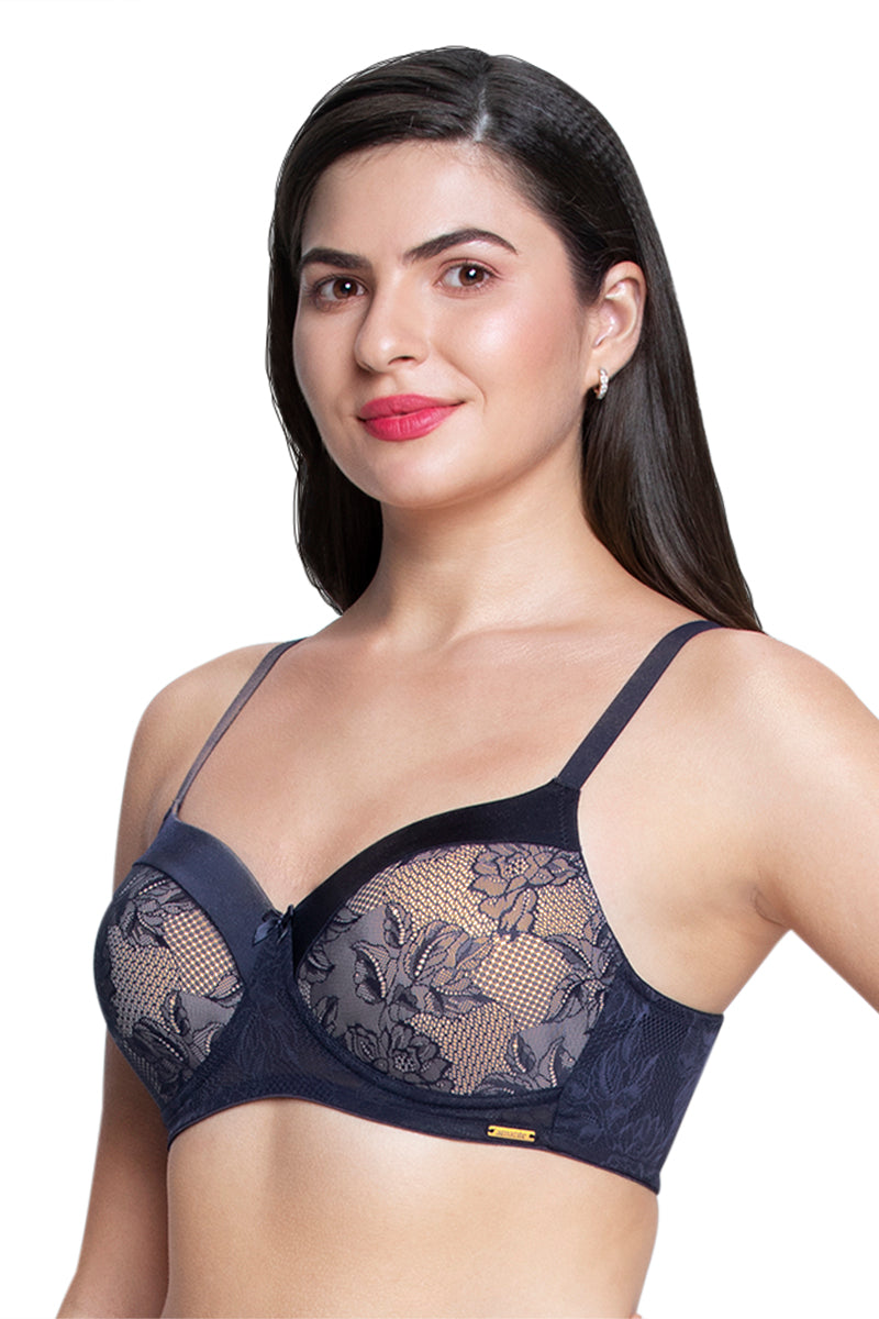 Satin Touch Padded Non-Wired Lace Bra  - amanté Bra