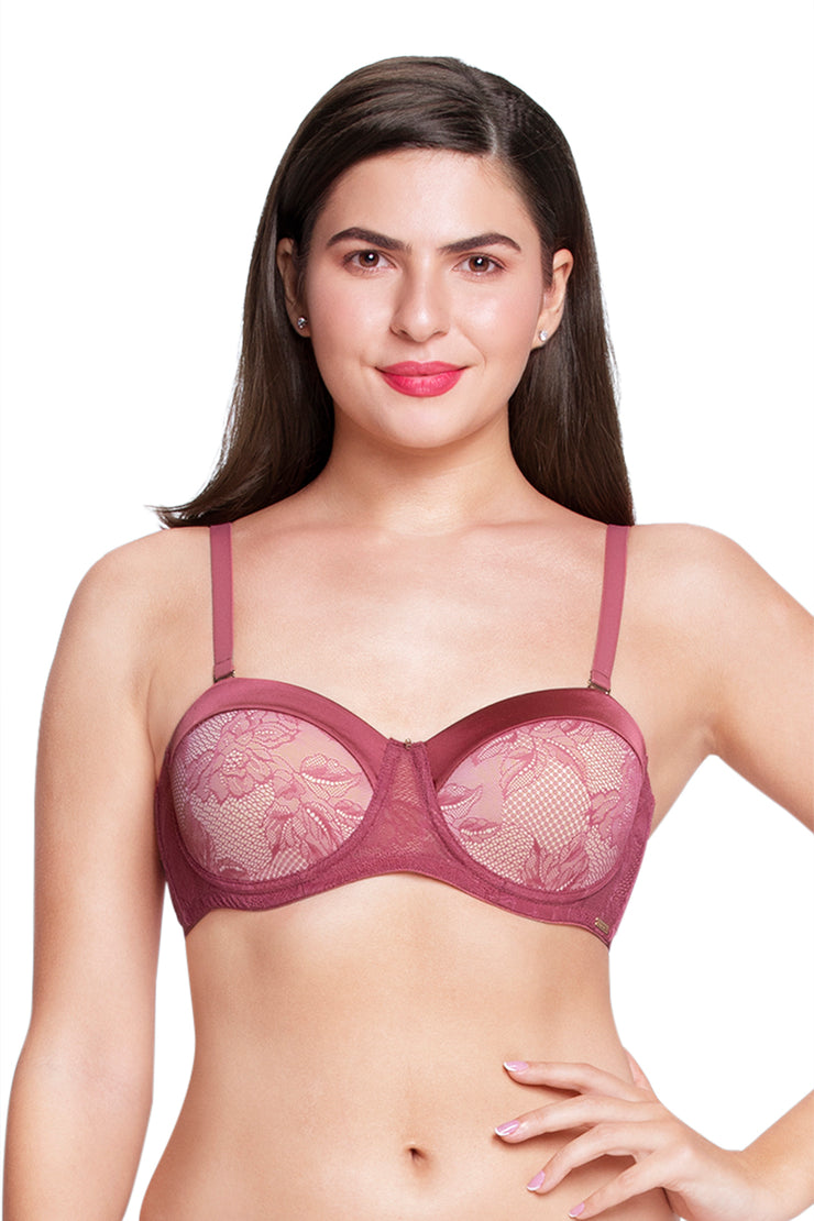 Satin Touch Strapless Padded Wired Lace Bra 38D / Autumn Rose - amanté Bra