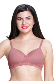 Lace Elegance Padded Non-Wired Bra 32B / Dusty Rose - amanté Bra