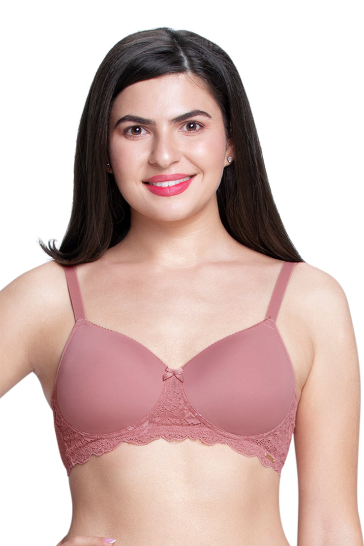 Lace Elegance Padded Non-Wired Bra 32B / Dusty Rose - amanté Bra