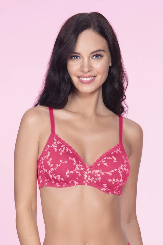 Cotton Casuals Non-Wired Bra 36B / Azalea- Acru print - amanté Bra