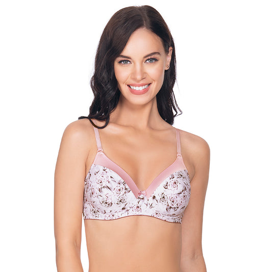 Satin Edge Non-Wired Bra 32B / Dawn Pink Print - amanté Bra