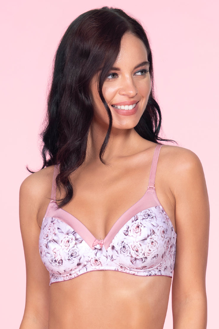 Buy Amante Satin Edge Padded Wired High Coverage Bra - Pink (38D) Online