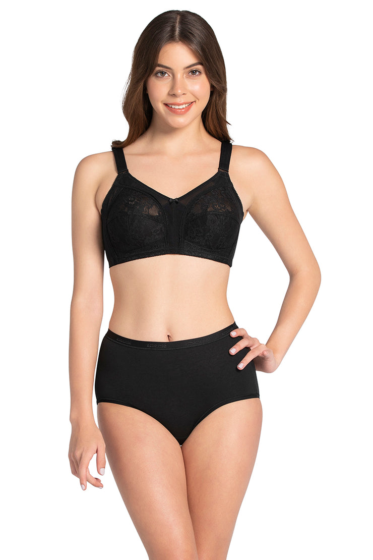 Buy Amante Lace Non Padded Wirefree Full Coverage Support Bra Black at