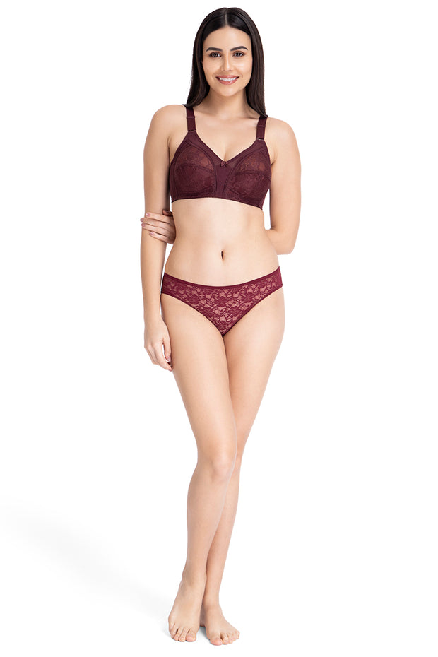 Buy Amante floral romance full cover bra online--Maroon