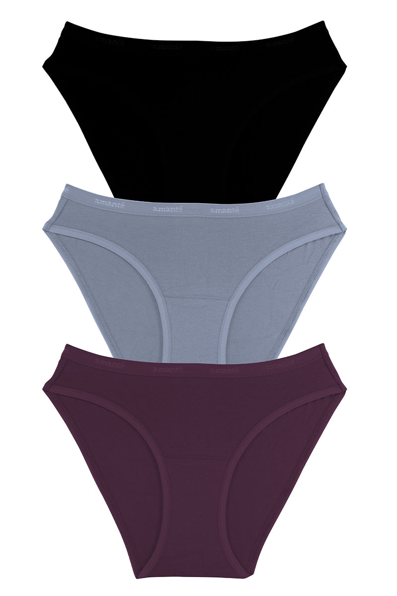 Cotton Bikini Briefs Solid Pack of 3 S / Assorted - amanté Panty - Image 1 of 1