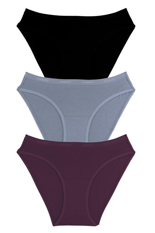 Cotton Bikini Briefs Solid Pack of 3 S / Assorted - amanté Panty