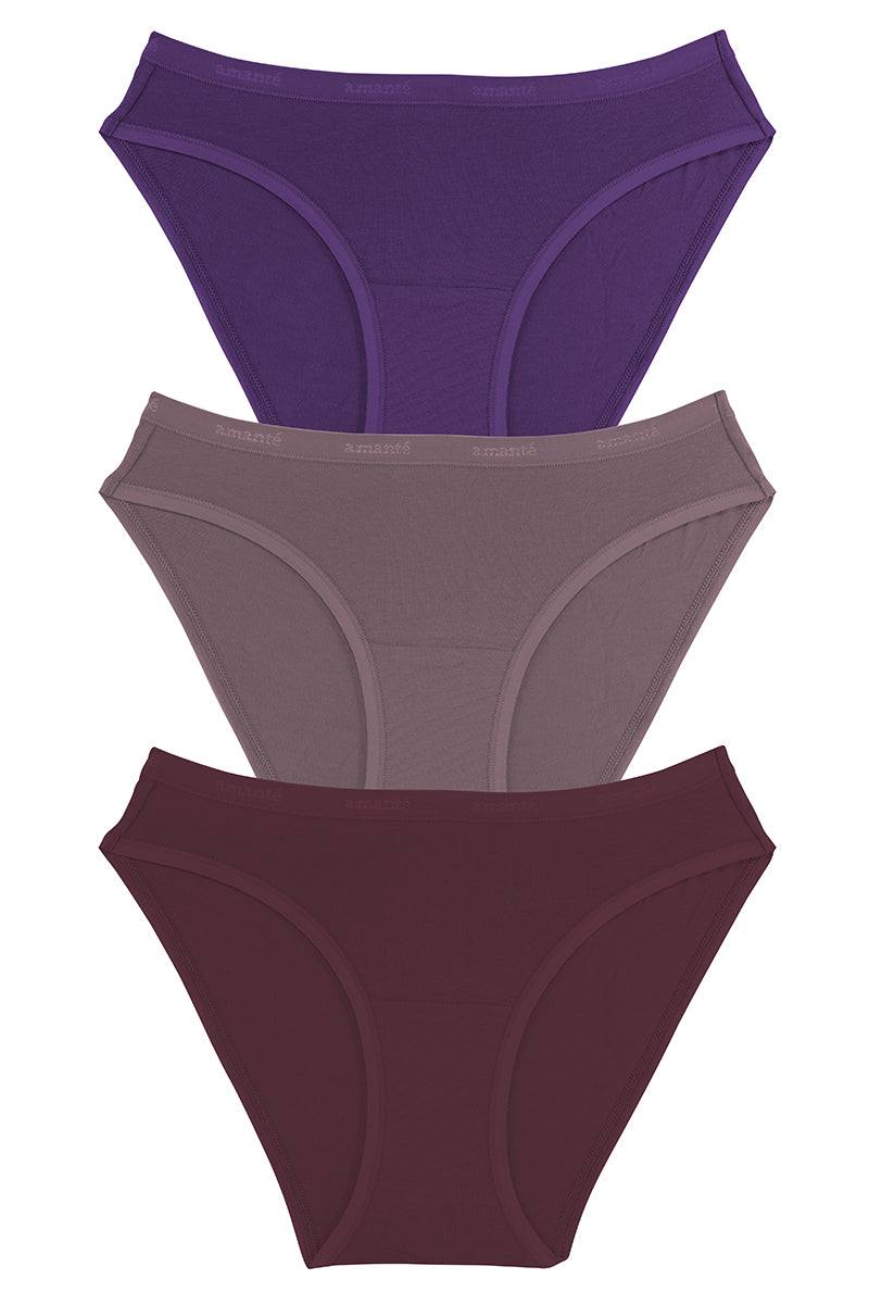Cotton Bikini Briefs Solid Pack of 3 S / Assorted - amanté Panty