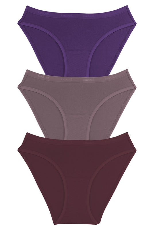 Cotton Bikini Briefs Solid Pack of 3 S / Assorted - amanté Panty
