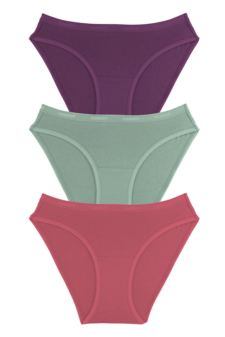 Cotton Bikini Briefs Solid Pack of 3 S / Assorted - amanté Panty