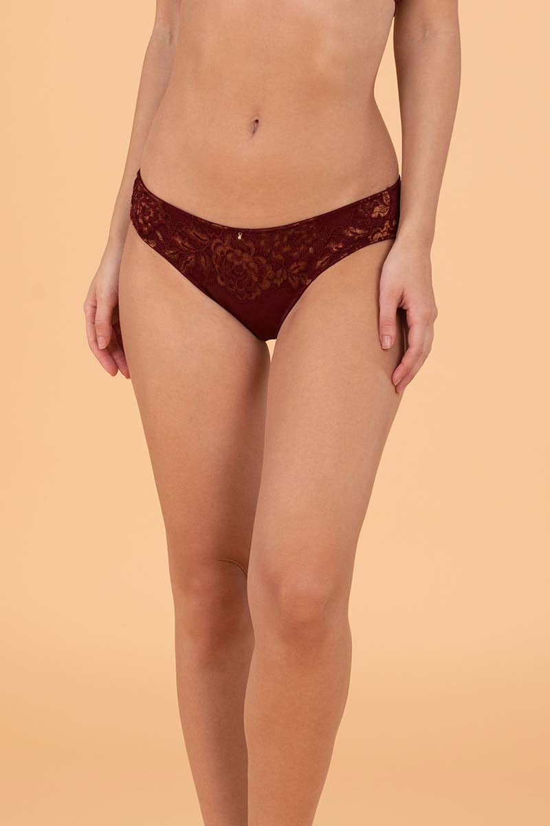 Lace Legacy Bikini Brief S / Burgundy Wine - amanté Pantie