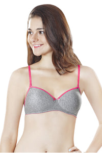 Bestie Padded Non Wired Bra 32B / Grey Marl-Neon Pink - amanté Bra thumbnail 5