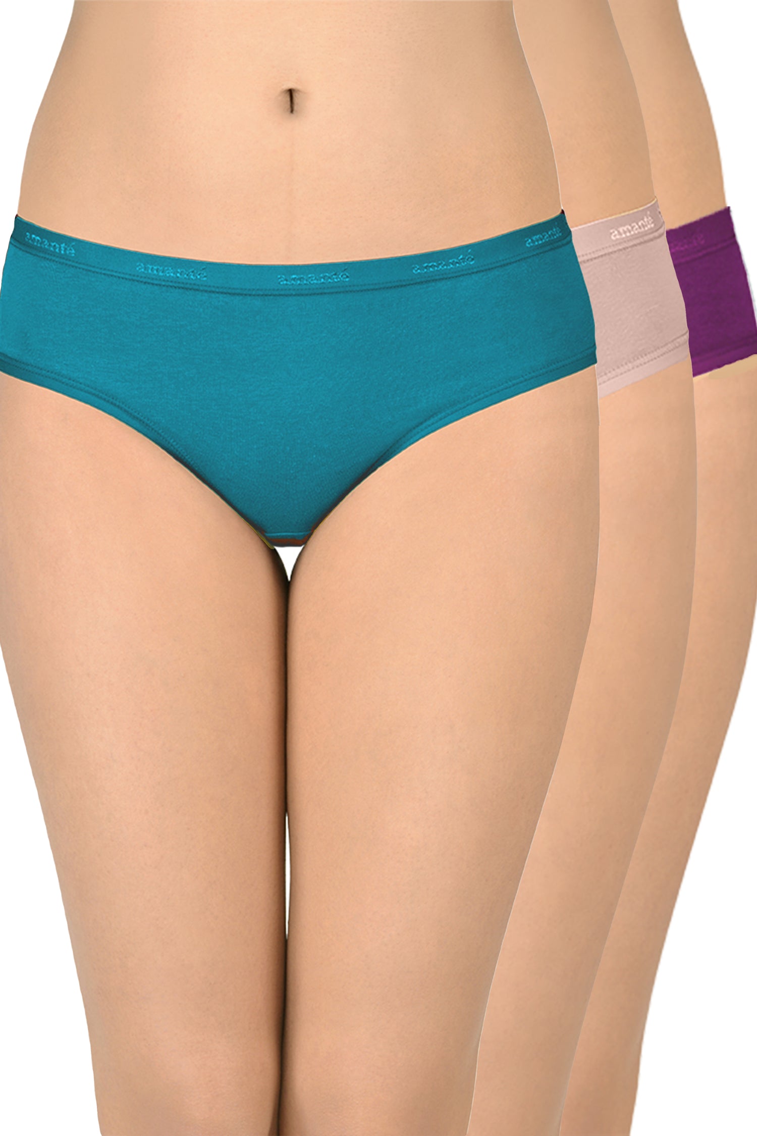 Cotton Bikini Briefs Solid Pack of 3 (Combo 11) S / Assorted - amanté Panty - Image 1 of 4