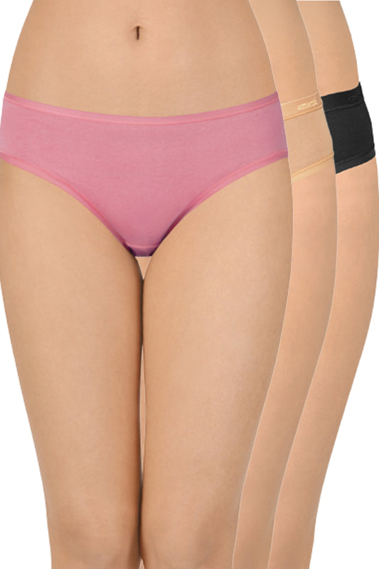 Cotton Bikini Briefs Solid Pack of 3 (Combo 7) S / C357 SOLID - amanté Panty