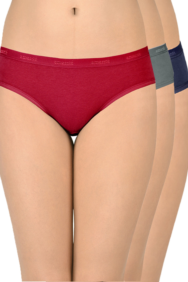 Cotton Bikini Briefs Solid Pack of 3 (Combo 10) S / B005 - SOLID - amanté Panty - Image 1 of 4