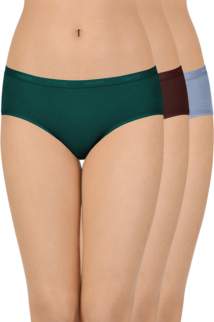 Cotton Hipster Brief Solid Pack of 3 (Combo 8) S_ / Assorted - amanté Panty