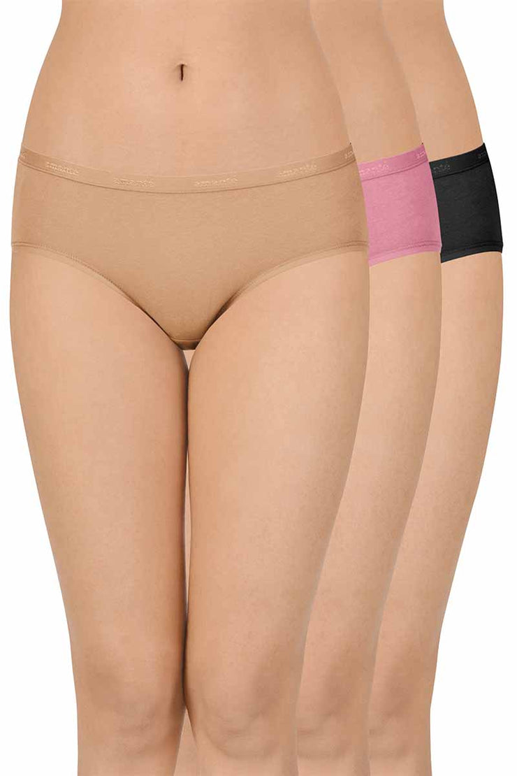 Cotton Hipster Brief Solid Pack of 3 (Combo 7) S_ / C357 SOLID - amanté Panty