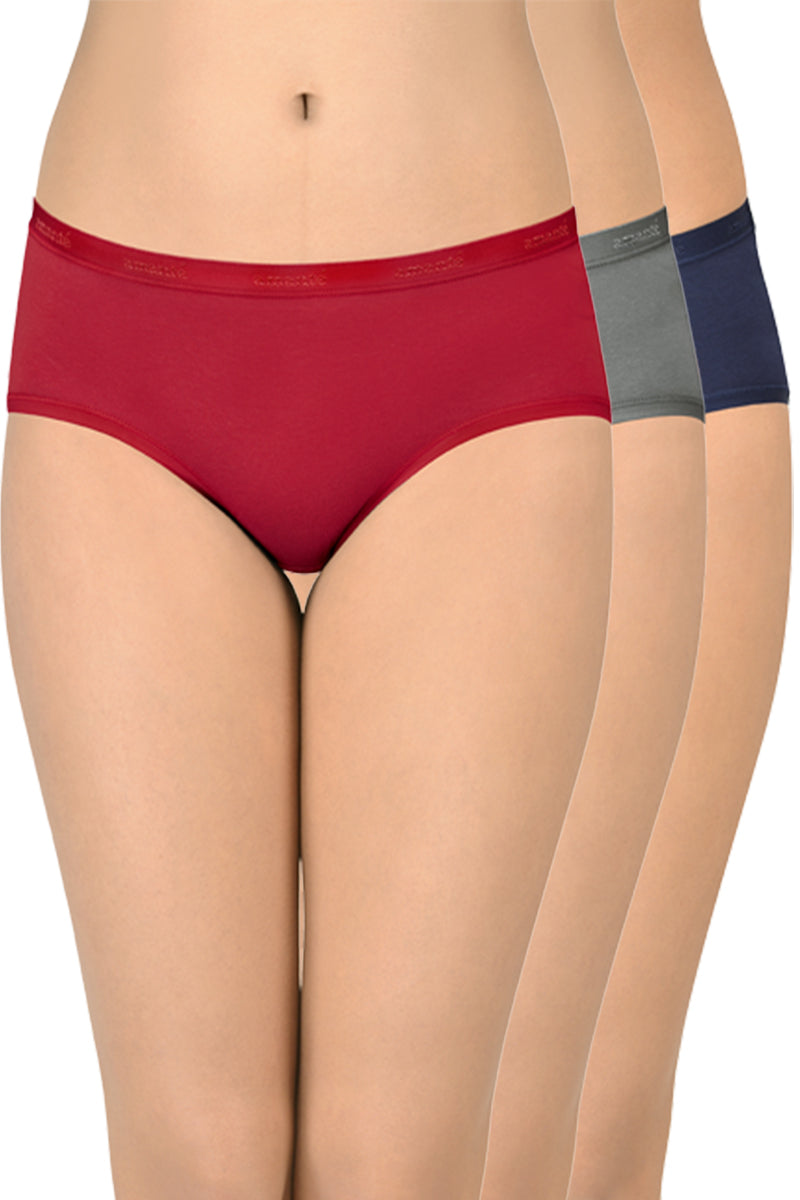 Cotton Hipster Brief Solid Pack of 3 (Combo 10) S / Assorted - amanté Panty - Image 1 of 4