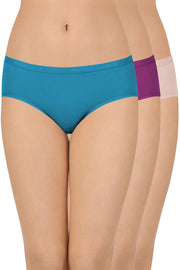 Cotton Hipster Brief Solid Pack of 3 (Combo 11) S / Assorted - amanté Panty