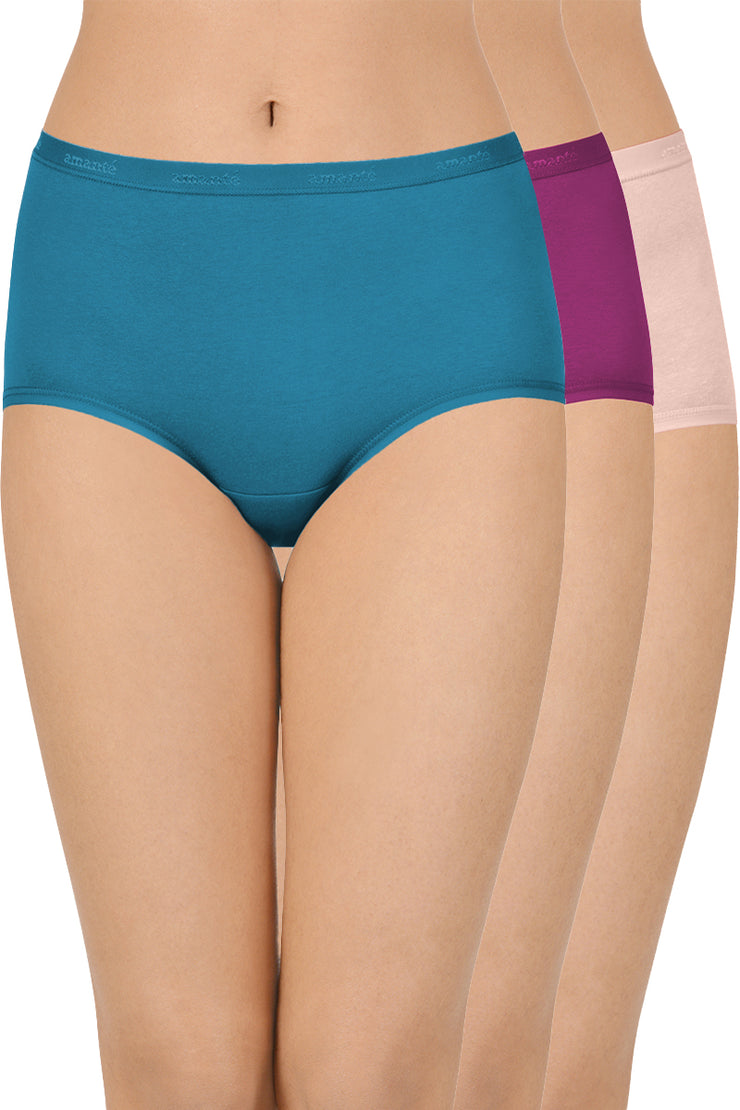Cotton Full-Brief Solid Pack of 3 (Combo 12) S / Assorted - amanté Pantie