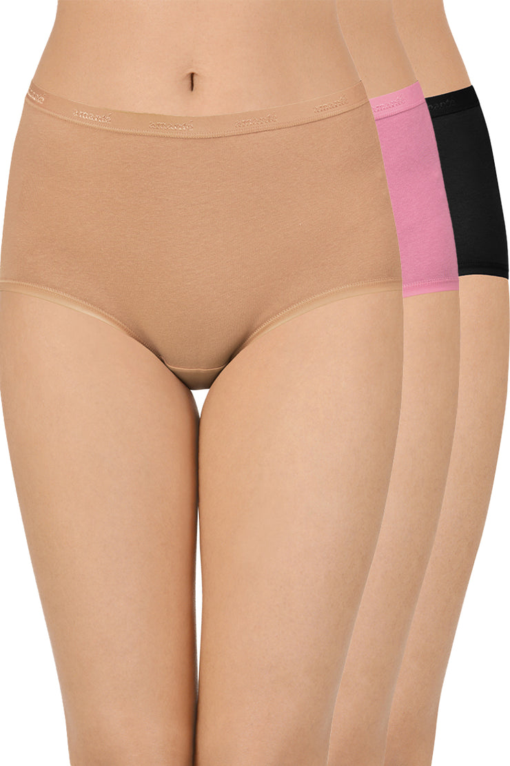 Cotton Full-Brief Solid Pack of 3 (Combo 8) S_ / Assorted - amanté Pantie