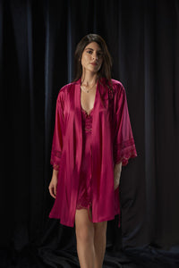 Eternal Romance Satin Lace Robe M / Persian Red - amanté Sleepwear thumbnail 1