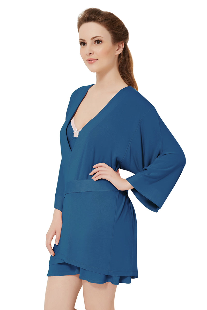 Comfy Cotton Sleep Robe L / Slate Blue - amanté Sleepwear - Image 11 of 12