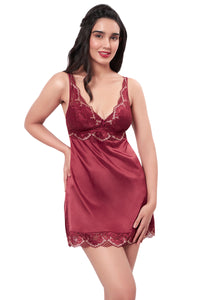 Eternal Bliss Satin Lace Babydoll S / Red Berry - amanté Sleepwear thumbnail 1
