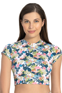 Swim Crop Top With Back Closure S / Tropical Print - amanté Swimwear thumbnail 2