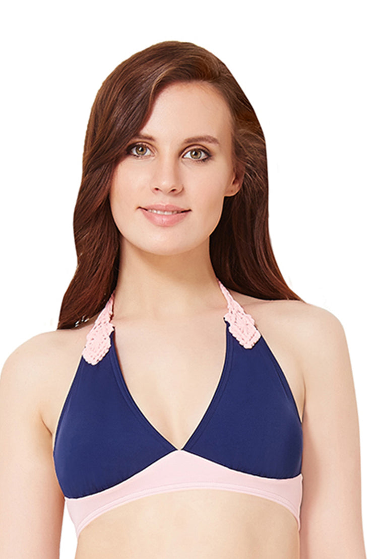 Halter Swim Bikini Top S / Navy-Scarlet Pink - amanté Swimwear