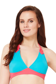 Halter Swim Bikini Top S / Turquoise-Maui Rose - amanté Swimwear
