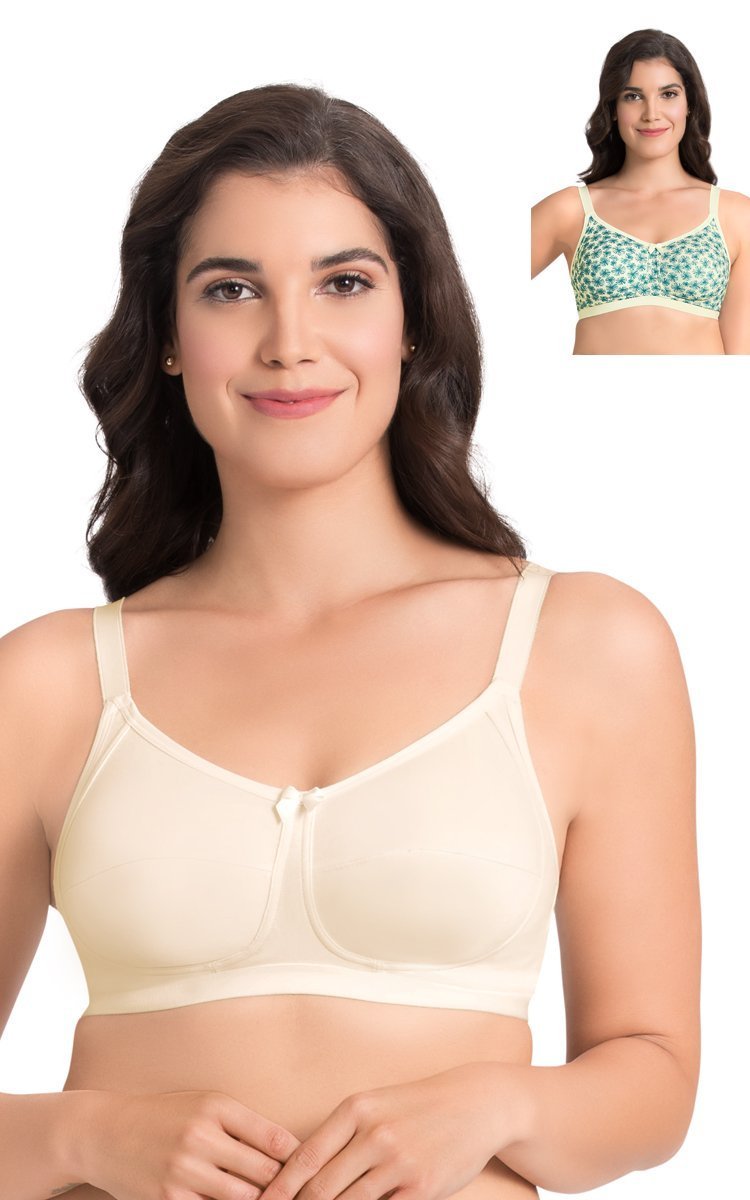 Essential Cotton Non-Wired Bra (Pack of 2) 34C / Whitesmoke-Whitesmoke Print - amanté Bra