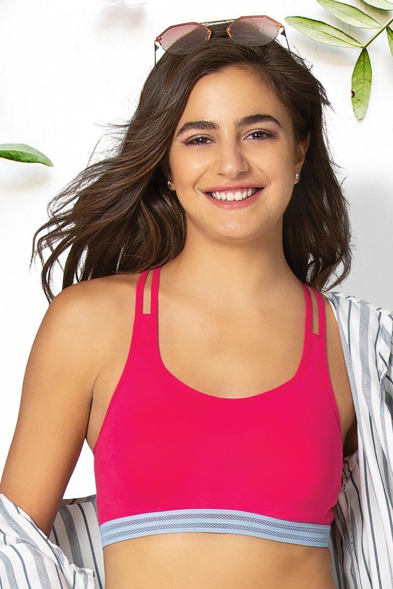Crisscross Back Cotton Bralette S / Bright Rose - amanté Bra - Image 2 of 6