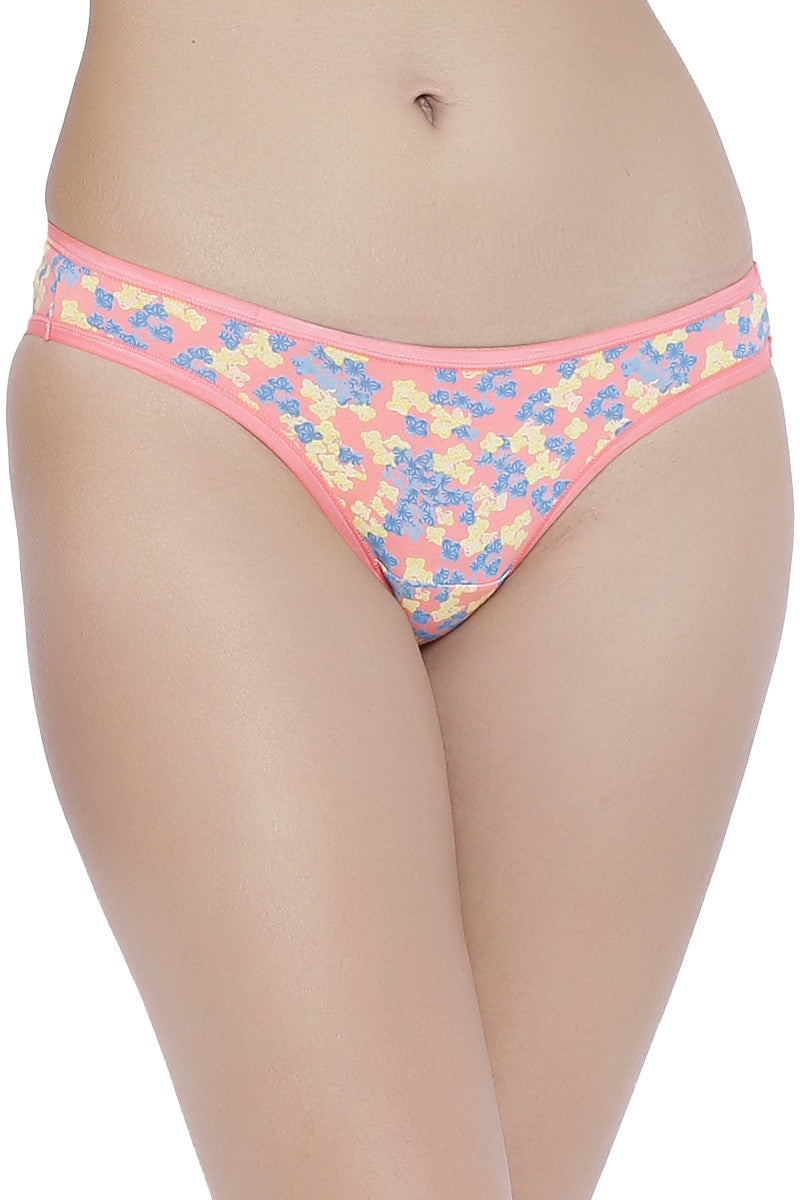 Cotton Casuals Bikini Panty S / Salmon Rose-Floral Print - amanté Pantie