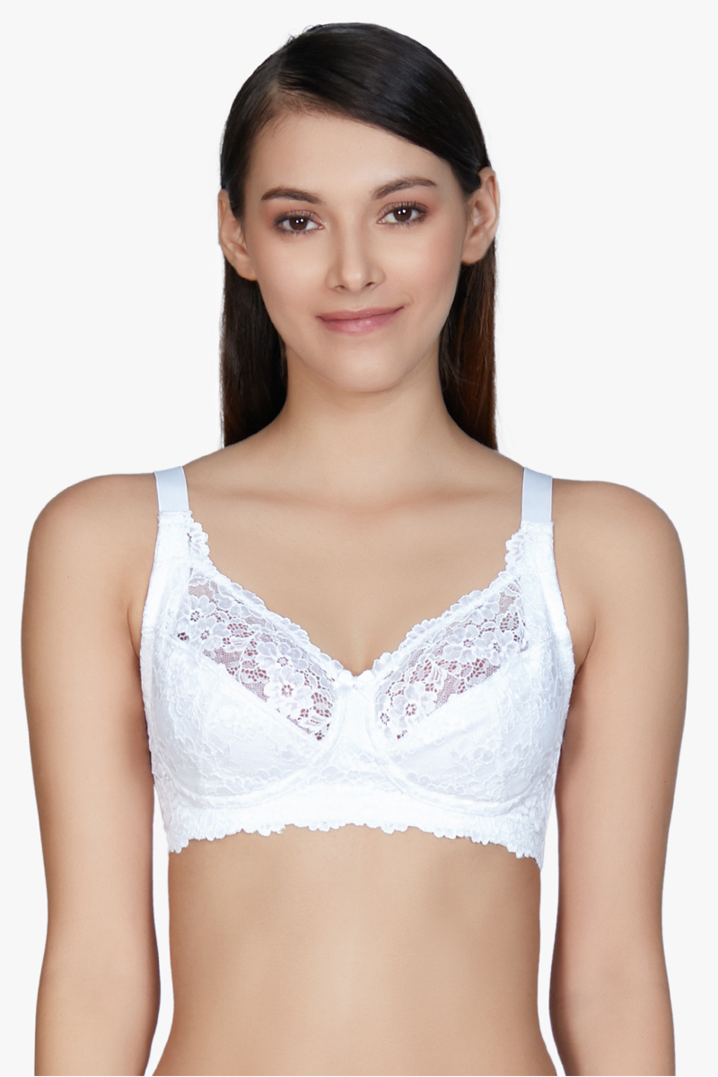 Cotton Lace Support Non-Wired Bra 34C / White - amanté Bra