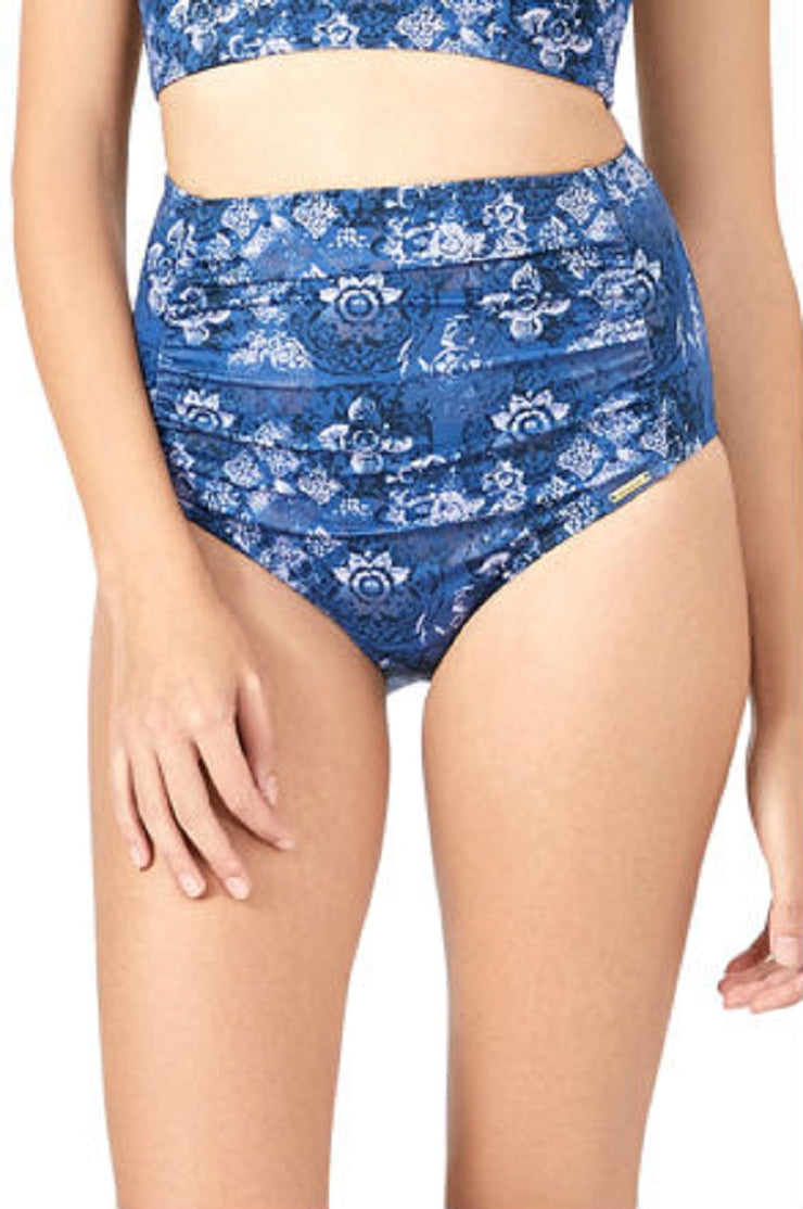 High Waisted Ruched Brief (New Colours) S / Globe Print - amanté Swimwear