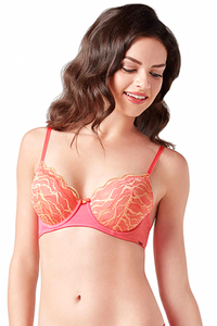 Lacy Twirl Padded Wired Bra 32B / Coral-Orange Chiffon - amanté Bra thumbnail 6