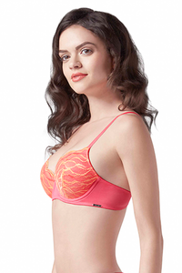 Lacy Twirl Padded Wired Bra 34B / Coral-Orange Chiffon - amanté Bra thumbnail 7