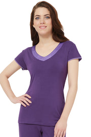 Satin Edge Pyjama Top (New Colours) S / Purple - amanté Sleepwear