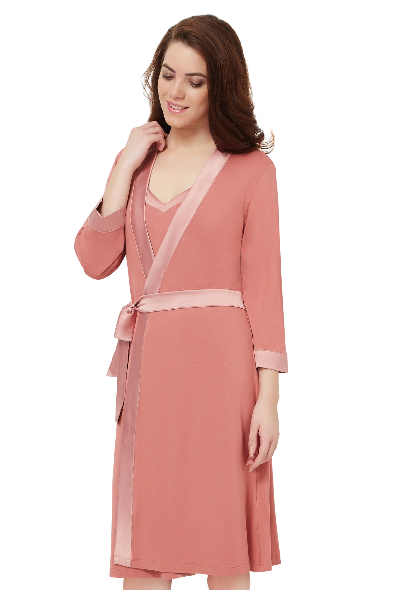 Satin Edge Robe S / Light Mahogany - amanté Sleepwear