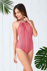 One Piece - Macrame Halter Neck (New Colours) S / Coral Print - amanté Swimwear thumbnail 1