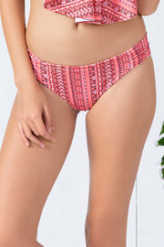 Side Ruched Bikini Bottom S / Coral Print - amanté Swimwear