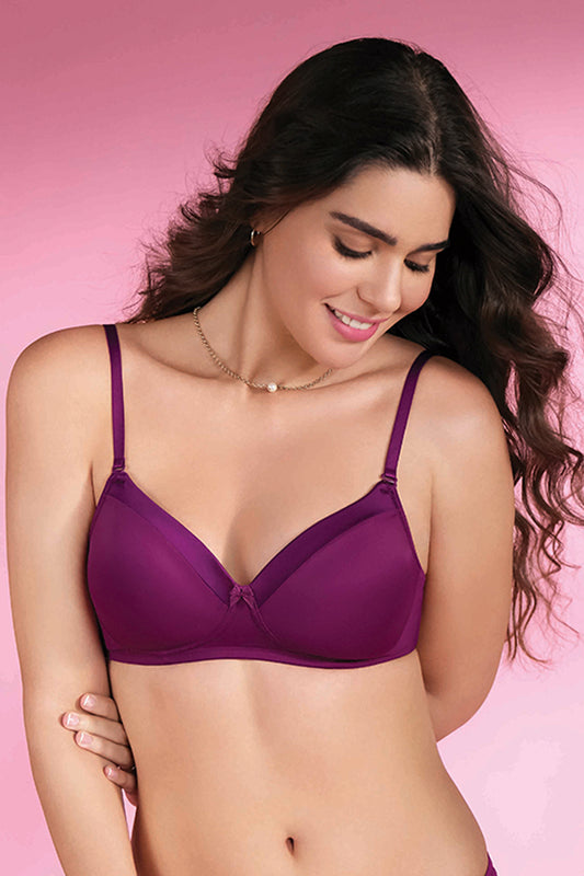 Satin Edge Non-Wired Bra 32B / Plum Caspia - amanté Bra