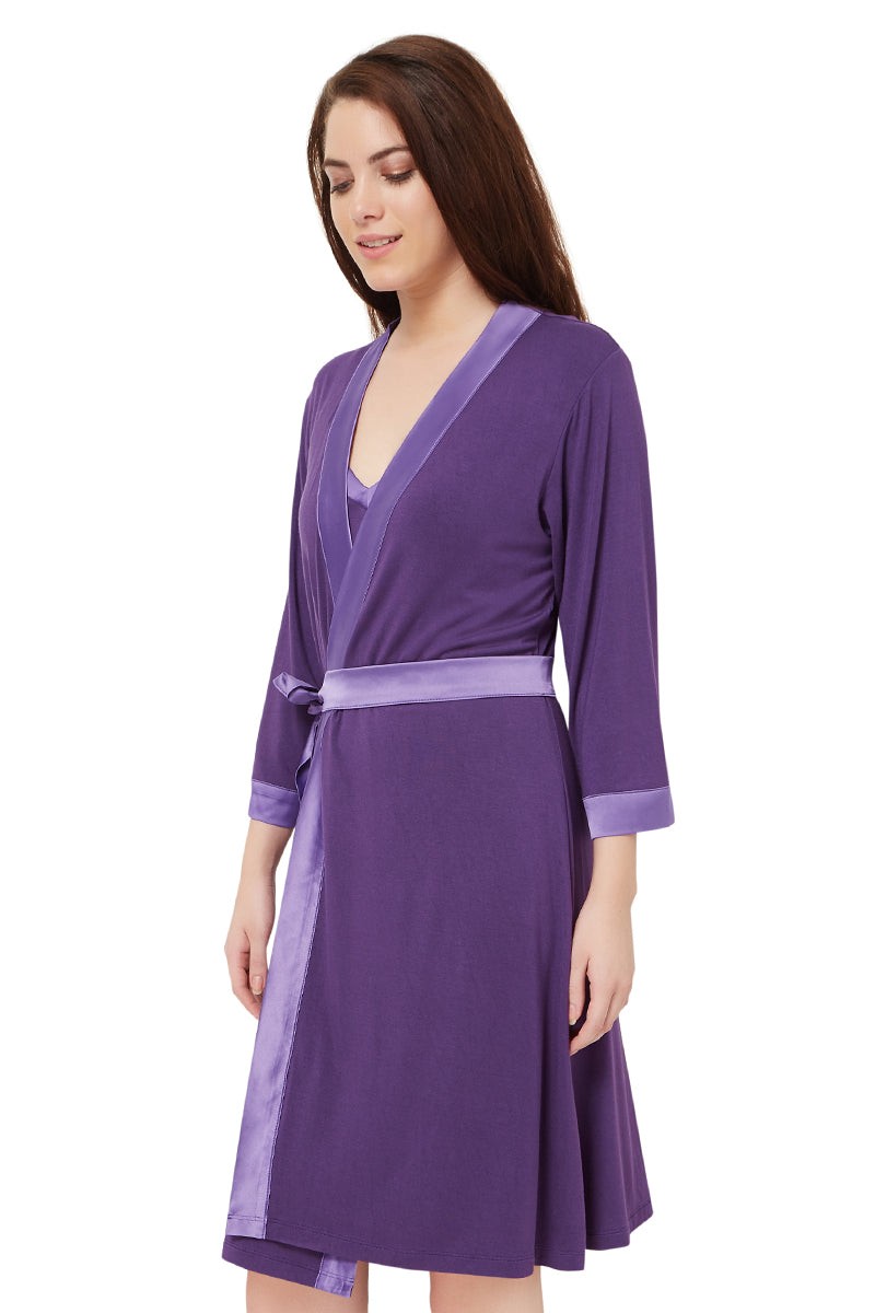 Satin Edge Robe S / Purple - amanté Sleepwear - Image 5 of 8