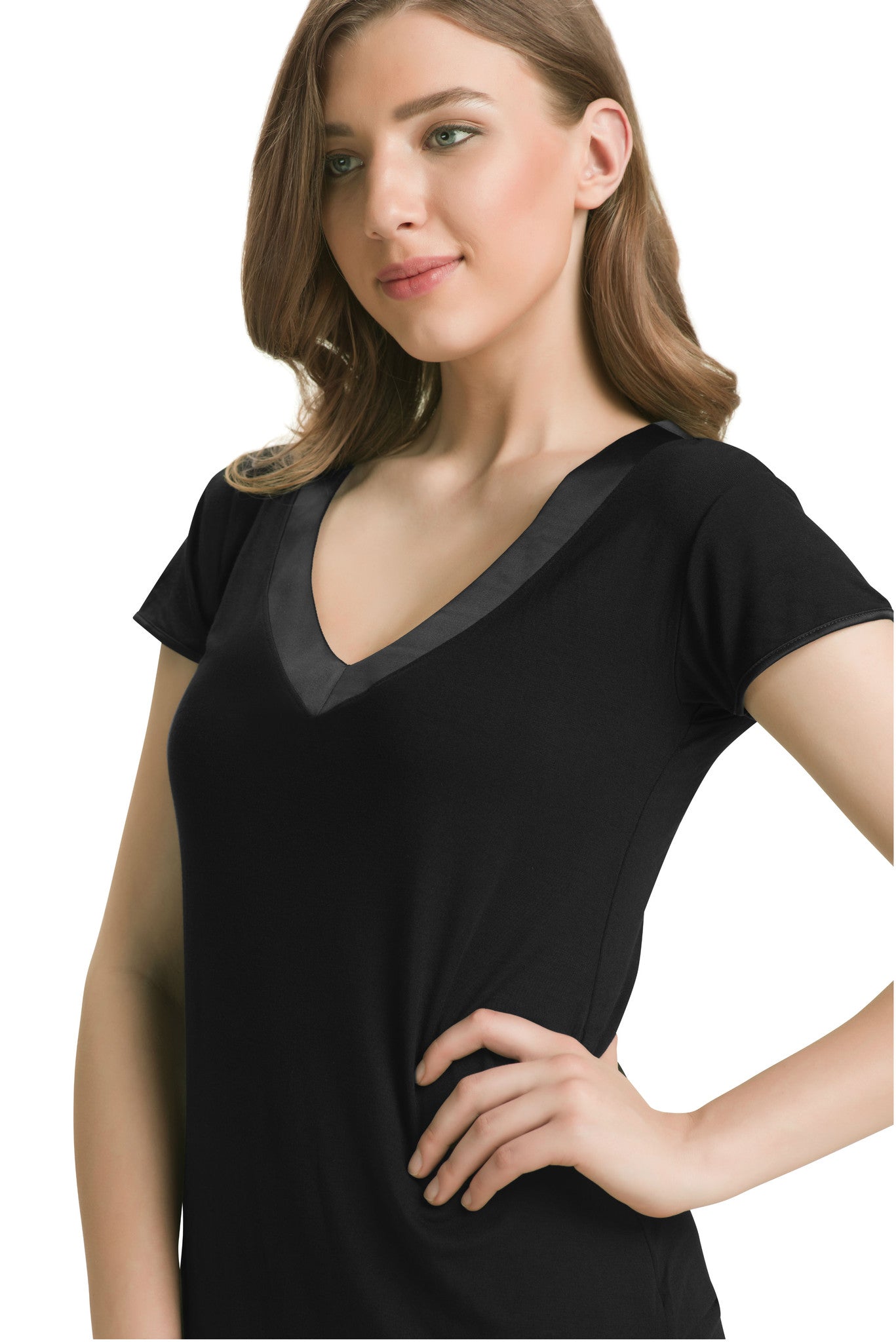 Satin Edge Pyjama Top (New Colours) S / Black - amanté Sleepwear - Image 3 of 9