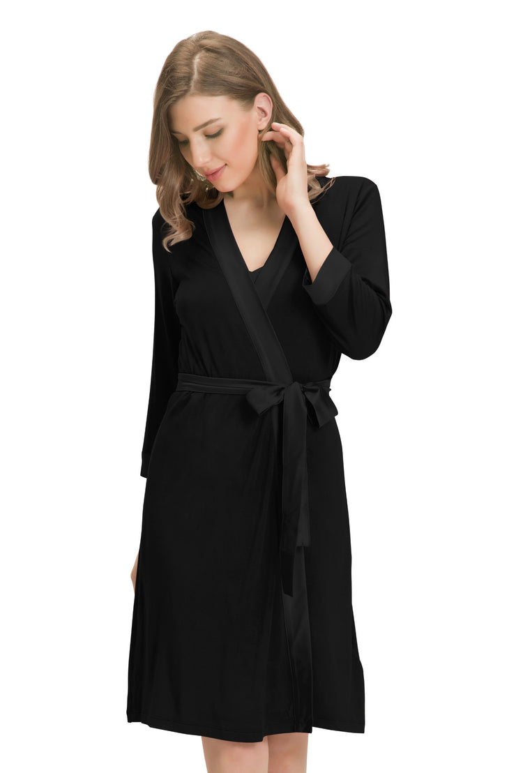 Satin Edge Robe L / Black - amanté Sleepwear